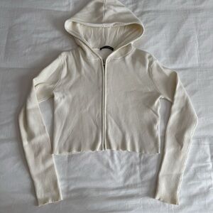 Brandy Melville Cream Knit Zip Hoodie